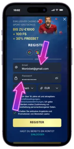 E-mailadres invullen Monixbet Casino