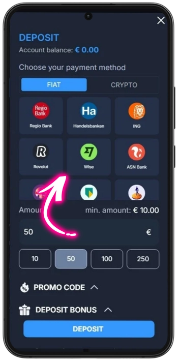 Betaalmethode kiezen bij Monixbet