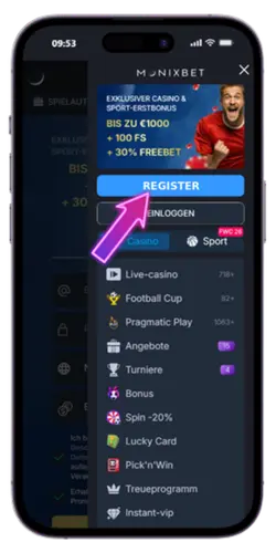 Registratie starten Monixbet Casino
