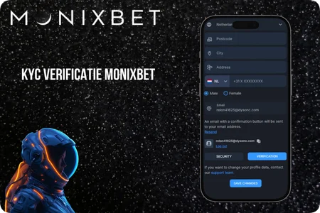 Het tabblad Verificatie bij Monixbet toont de profielgegevens en de knop om documenten te uploaden