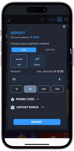 Making a deposit at Monixbet Casino