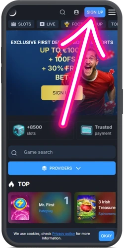 De knop Sign Up voor Monixbet registratie staat rechtsboven op de startpagina